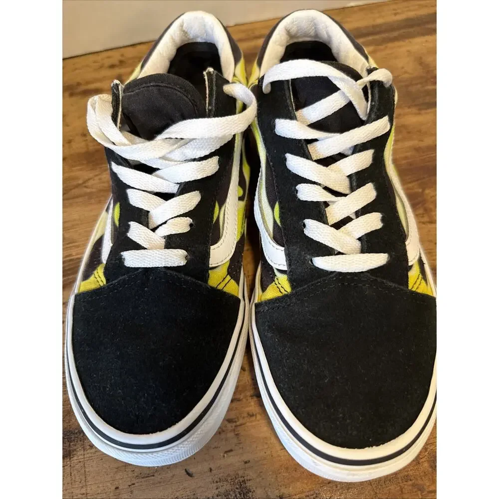 VANS Old Skool Slime Flame Black/White w Green Youth Size‎ 6.5